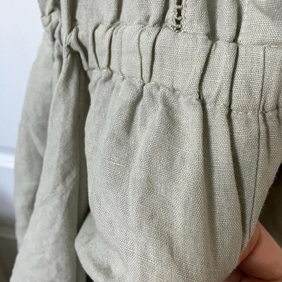 Zara Sage Green Linen Tie Front Romper Lace Khaki Womens L Neutral - Picture 9 of 9